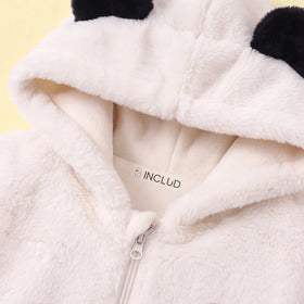 Girls White Polar Fleece Hooded Zipper Jacket Coats & Jackets