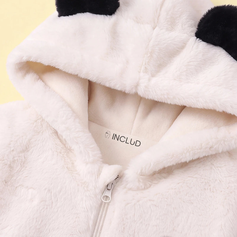 Girls White Polar Fleece Hooded Zipper Jacket Coats & Jackets