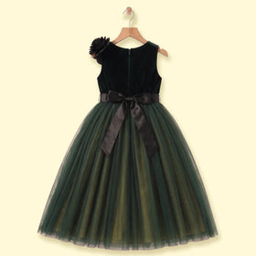 Girls Dark Green 3D Floral Detail Sleeveless Party Gown Party Dresses