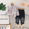 Boys Brown Abstract Printed Long Sleeves Shirt With Denim Pants Set 2 pc. Sets Brown 1-2 Y