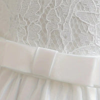 Girls White Sleeveless Scalloped Hem Party Wear Dress With Bow Party Dresses