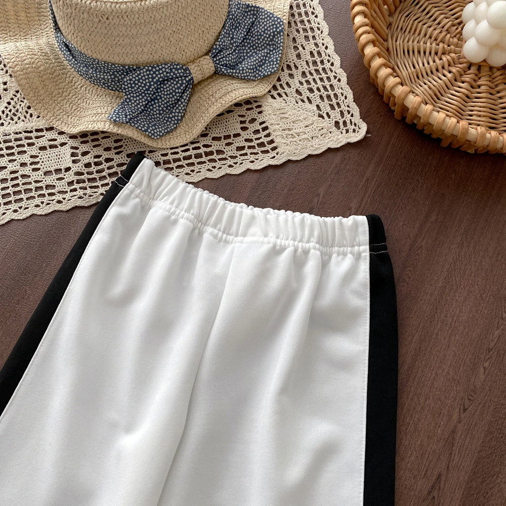 Girls White Colorblocked Button Down Top With Pants Sets 2 pc. Sets