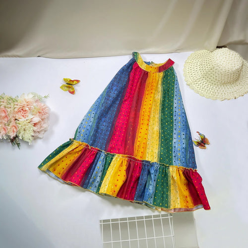 Girls Multicolor Striped Sleeveless A-line Dress Casual Dresses Multicolor 1-2 Y