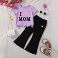 Girls Purple Typographic Printed T-Shirt With Flared Pants Sets Sets Purple 3-4 Y