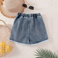 Girls Blue Striped Denim Shorts Shorts