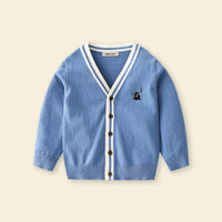 Boys Light Blue Small Dinosaur Embroidered Knitted Cardigan Sweaters & Cardigans