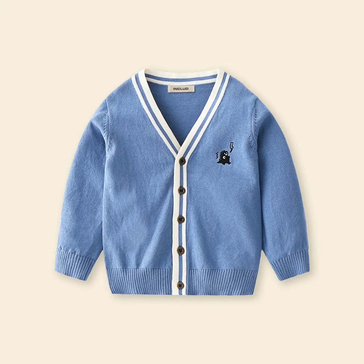 Boys Light Blue Small Dinosaur Embroidered Knitted Cardigan Sweaters & Cardigans
