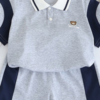 Boys Grey Color-blocked Short Sleeves Polo T-Shirt With Shorts Set 2 pc. Sets