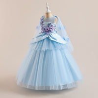 Girls Flower Applique Party Wear Gown Party Dresses   