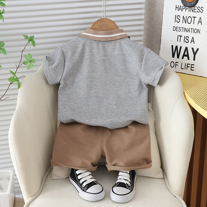 Boys Grey Melange Polo T-shirt with Shorts Set 2 pc. Sets