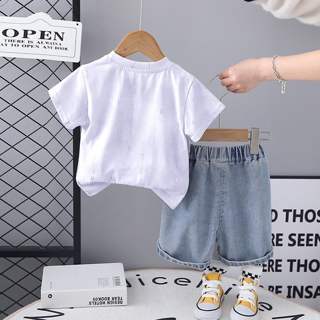 Boys Short Sleeve Printed T-Shirt With Blue Denim Shorts Set 2 pc. Sets