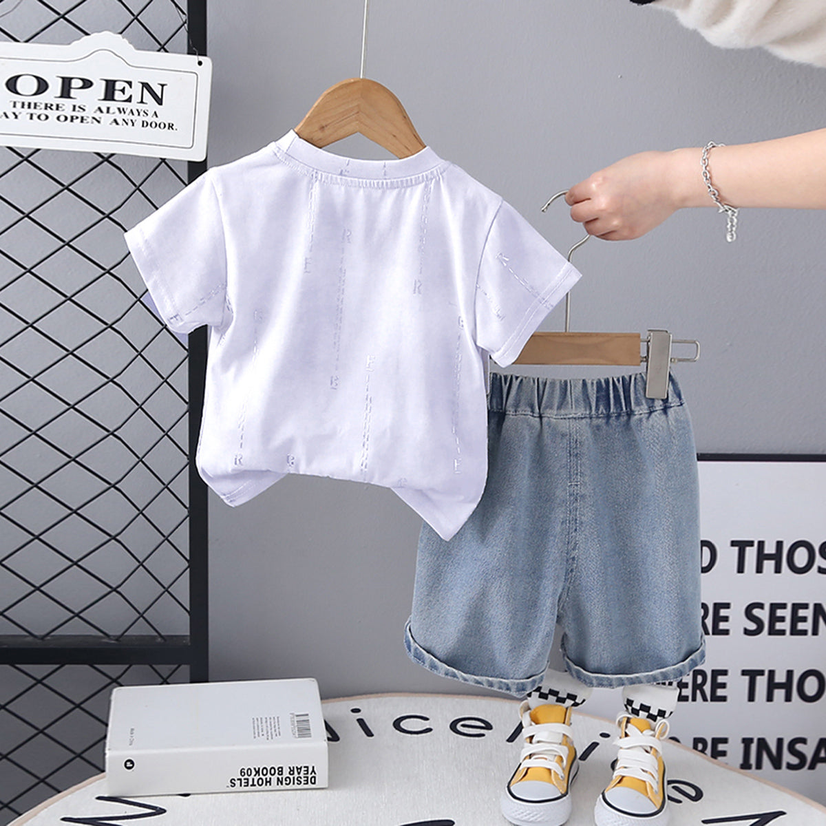 Boys Short Sleeve Printed T-Shirt With Blue Denim Shorts Set 2 pc. Sets