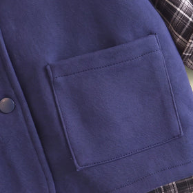 Boys Navy Blue Vest & Joggers With Checked Hooded Zip-up Shirt Sets Sets