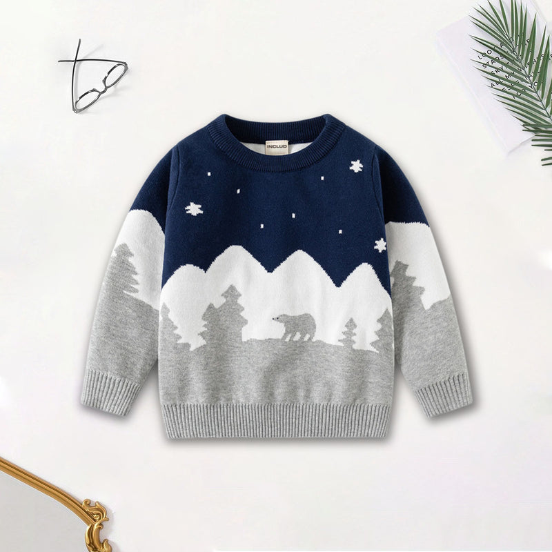 Boys Navy Blue Self-Design Jacquard Regular Sweater Sweaters & Cardigans Navy Blue 2-3 Y