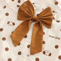 Girls Brown Polka Dot Printed Top With Bow and Pants Set 2 pc. Sets