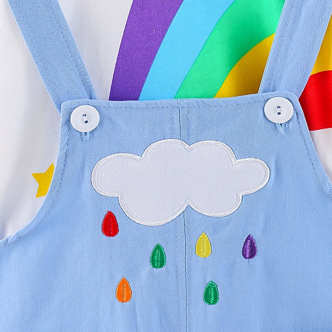 Boys Blue Rainbow Print T-Shirt With Dungaree Set Sets   