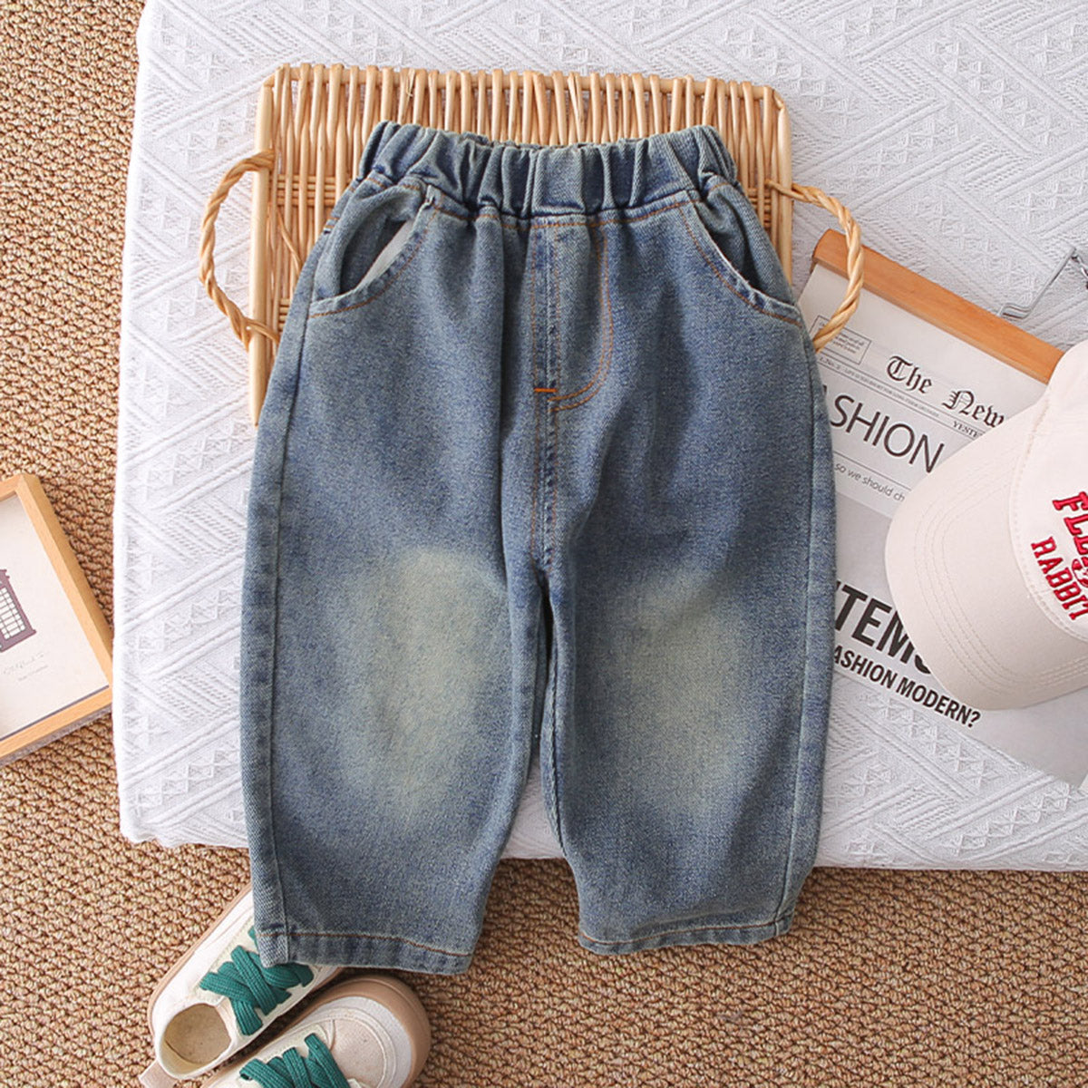 Boys Blue Checked Shirt With T-Shirt & Denim Pants Set Sets