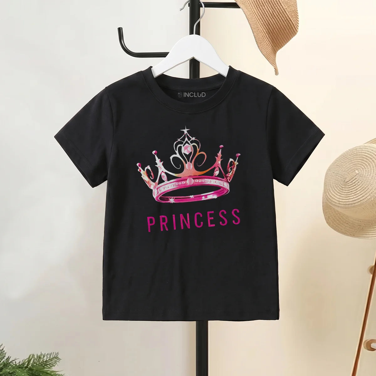 Girls Black Crown Graphic Short Sleeve T-Shirt Tshirts Black 1-2 Y