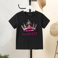 Girls Black Crown Graphic Short Sleeve T-Shirt Tshirts Black 1-2 Y