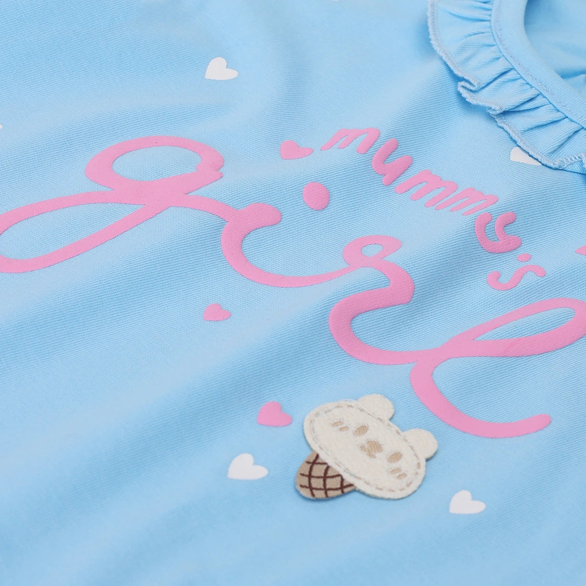 Girls Sky Blue Heart Printed Top With Matching Shorts Sets Sets