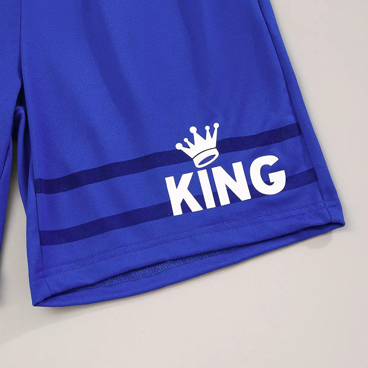 Boys Royal Blue Typographic King Printed T-Shirt With Shorts Sets Sets
