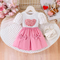 Girls White Heart Applique Puff Sleeve Top With Bow Applique Skirt Sets 2 pc. Sets White 2-3 Y