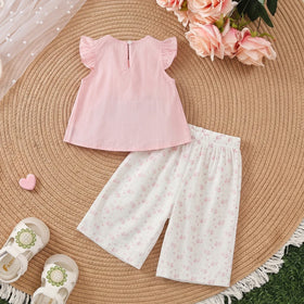 Girls Pink Flutter Sleeve Top With Floral Print Capri Sets 2 pc. Sets