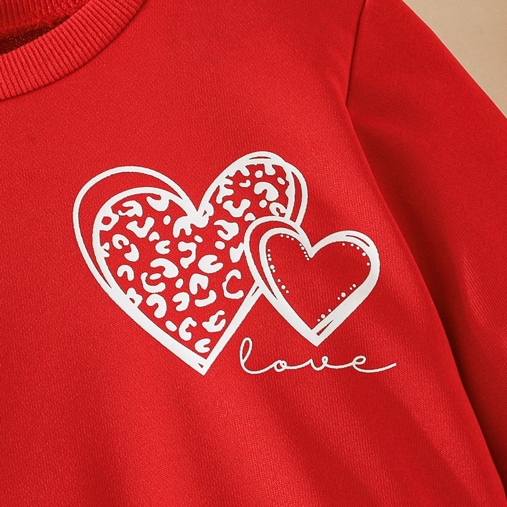 Girls Red Heart Printed Tulle Skirt Sweatshirt dress Casual Dresses