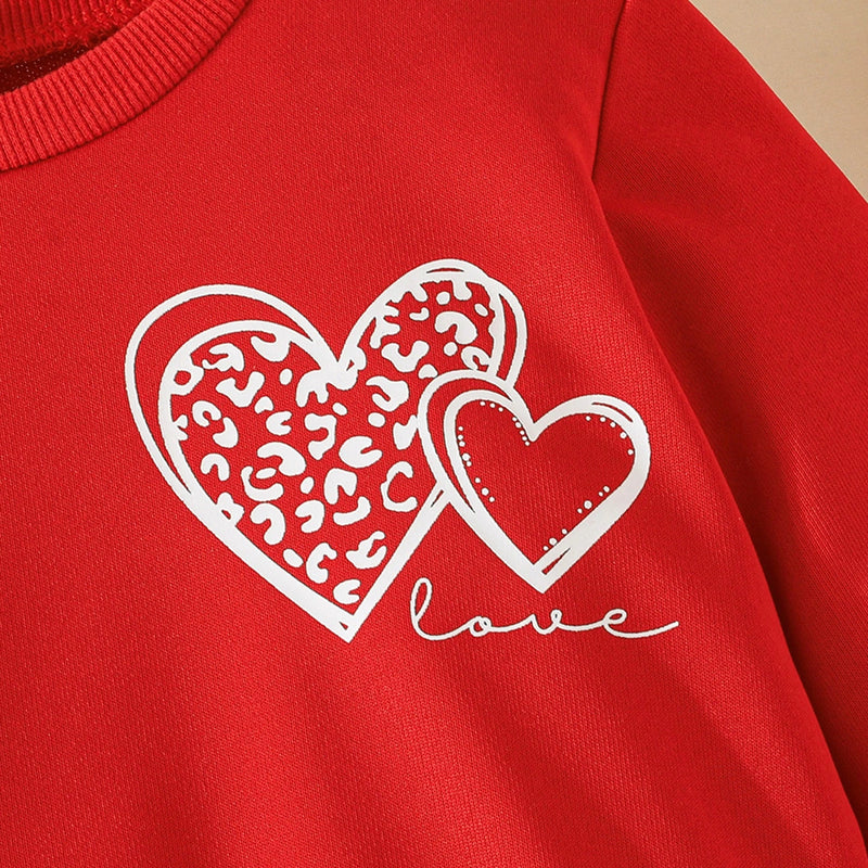 Girls Red Heart Printed Tulle Skirt Sweatshirt dress Casual Dresses