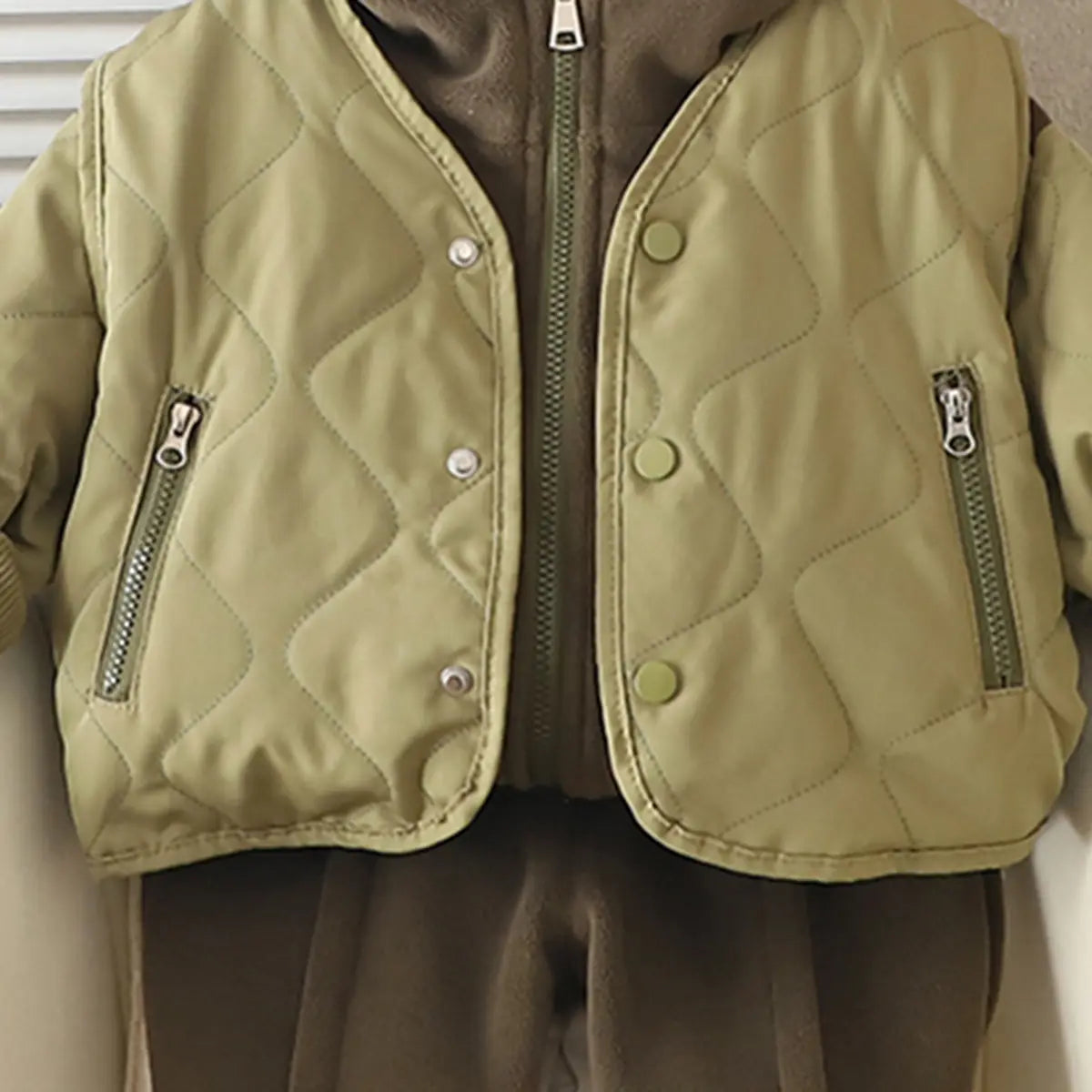 Boys Green Self-Design Sleeveless Jacket With Sweatshirt & Pants Sets 3 pc. Sets