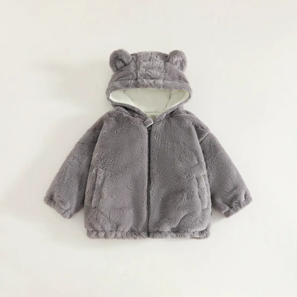 Girls Grey Polar Fleece Hooded Zipper Jacket Coats & Jackets