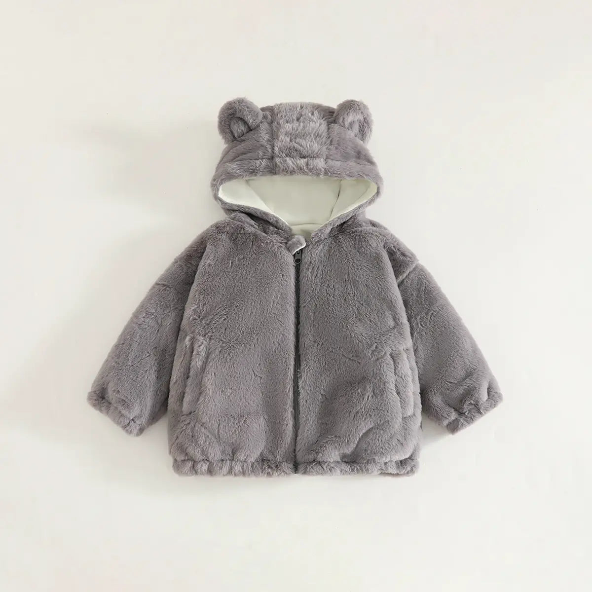 Girls Grey Polar Fleece Hooded Zipper Jacket Coats & Jackets