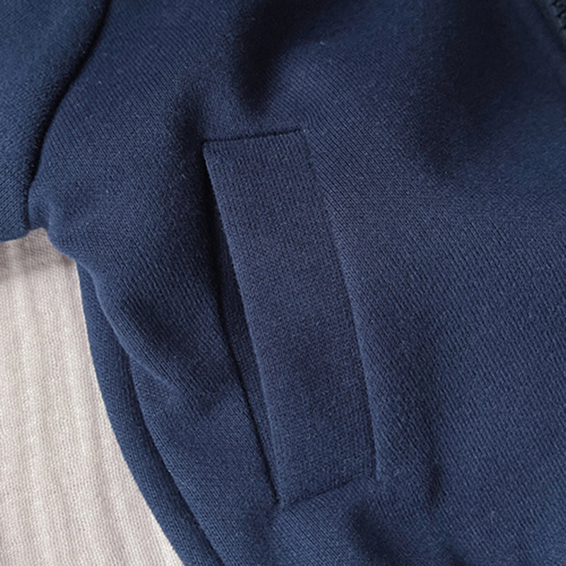 Boys Blue Solid Winter Zipper Jacket With Trackpants Co-ord Set 2 pc. Sets