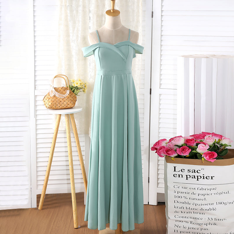 Girls Green Off Shoulder Spaghetti Strap Gown Party Dresses Green 12-13 Y