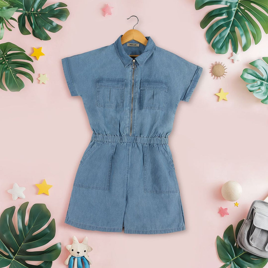 Girls Extended Sleeve Denim Jumpsuit Jumpsuits Blue 8-9 Y 