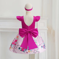 Girls Fuchsia Floral Print Flutter Sleeve Fit & Flare Party Wear Dress Party Dresses