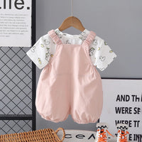 Girls Pink Duck Applique Dungaree With Printed T-Shirt Set Sets