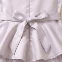 Girls Light Grey Floral Applique Sleeveless Fit & Flare Party Dress Party Dresses
