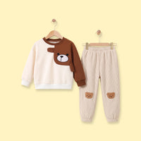 Boys Beige Colourblocked Long Sleeve Sweatshirt With Pants Sets 2 pc. Sets Beige 1-2 Y