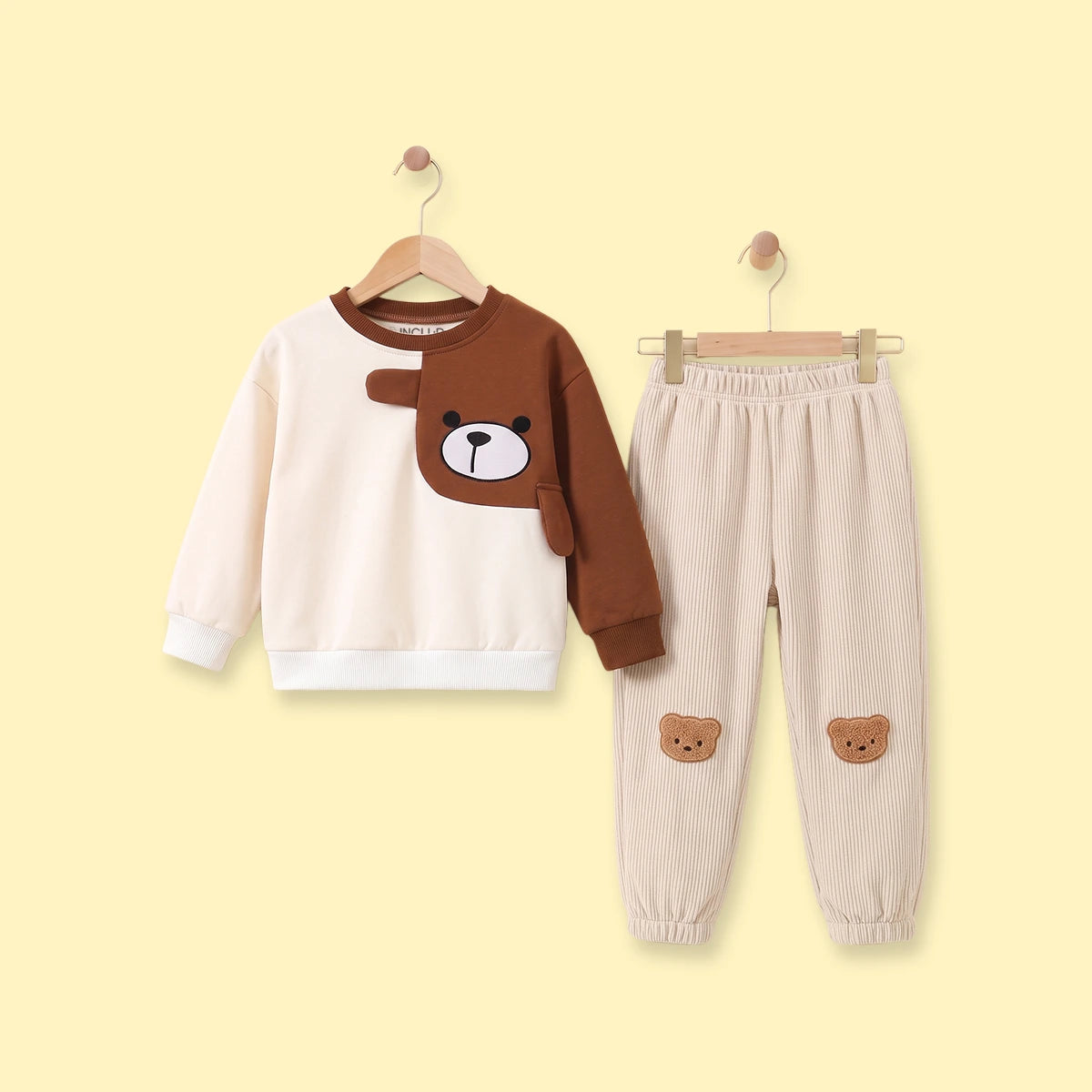 Boys Beige Colourblocked Long Sleeve Sweatshirt With Pants Sets 2 pc. Sets Beige 1-2 Y