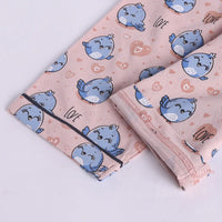 Girls Peach Bird Print Short Sleeve Shirt With Elasticated Pants Sets Sets