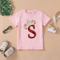 Girls Pink Crown Graphic Print Short Sleeve T-Shirt Tshirts Pink 1-2 Y