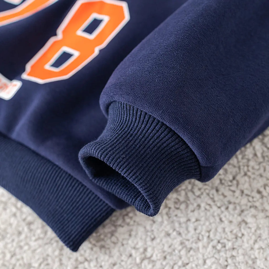 Boys Navy Blue Alphanumeric Printed Regular Sweatshirt With Trouser Sets 3 pc. Sets