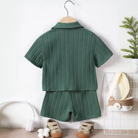 Boys Green Stripe Short Sleeves Shirt With Shorts Co-ord Sets Sets