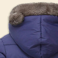 Boys Navy Blue Zip-up Puffer Jacket With Bear Ear On Hood Coats & Jackets