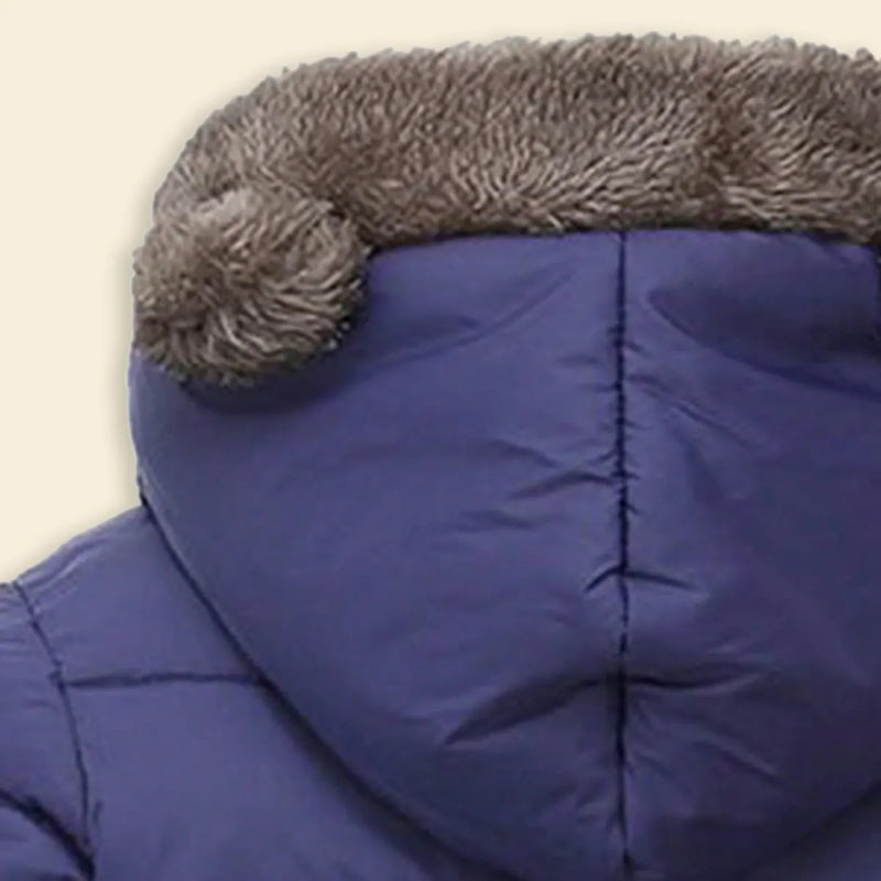 Boys Navy Blue Zip-up Puffer Jacket With Bear Ear On Hood Coats & Jackets
