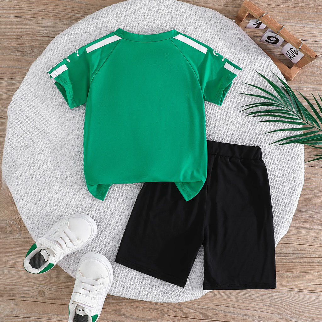 Boys Green Striped Raglan Sleeves T-Shirt With Shorts Set 2 pc. Sets