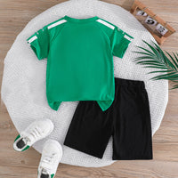 Boys Green Striped Raglan Sleeves T-Shirt With Shorts Set 2 pc. Sets