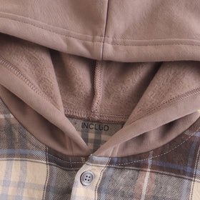 Boys Brown Checked Long Sleeve Hooded Shirt Shirts
