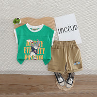 Boys Green Graphic Extended Shoulder T-Shirt With Shorts Set 2 pc. Sets